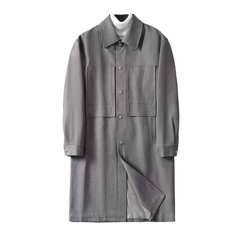 Men's Longline Coat with Shirt Collar and Patch Pockets Chichicherry
