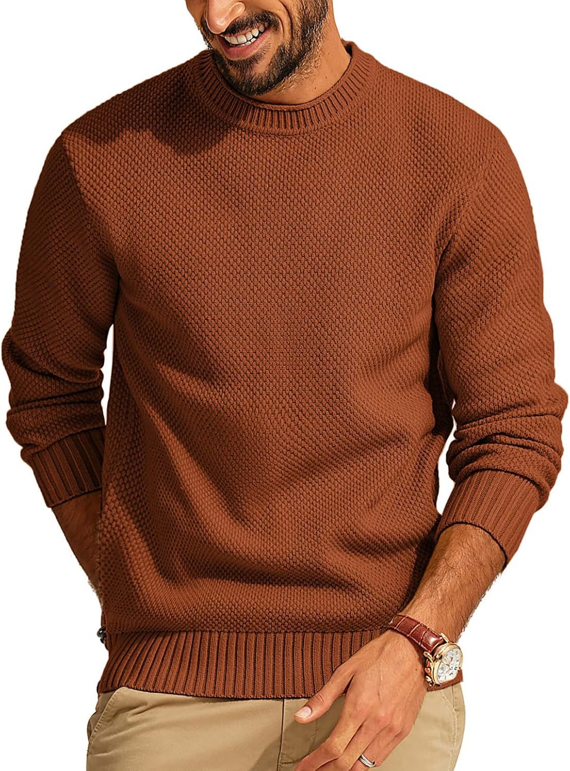 Men's Waffle Knit Sweater with Round Neck Chichicherry