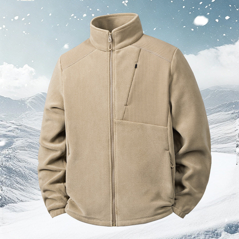 Men's fleece jacket with stand-up collar and reinforced shoulder panels Chichicherry
