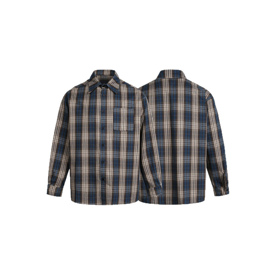 Men's Boxy Flannel Shirt Jacket with Checked Jacquard and Applied Chest Pocket Chichicherry