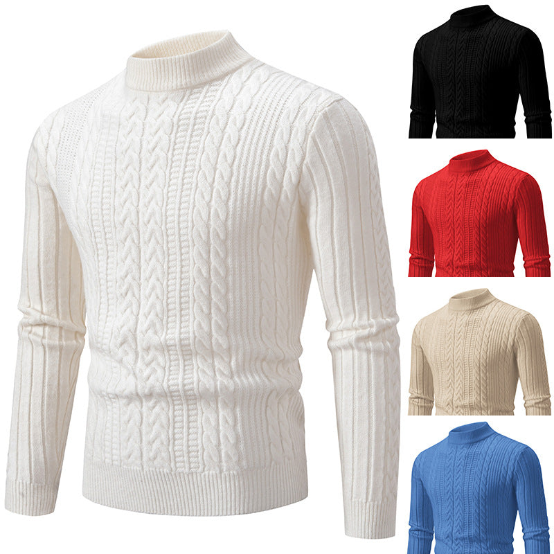 Men's slim-fit mock neck cable knit sweater made from thermoregulating fine knit Chichicherry