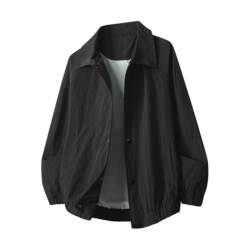 Men's Lightweight Shirt Collar Transitional Jacket with Snap Front and Elastic Hem Chichicherry