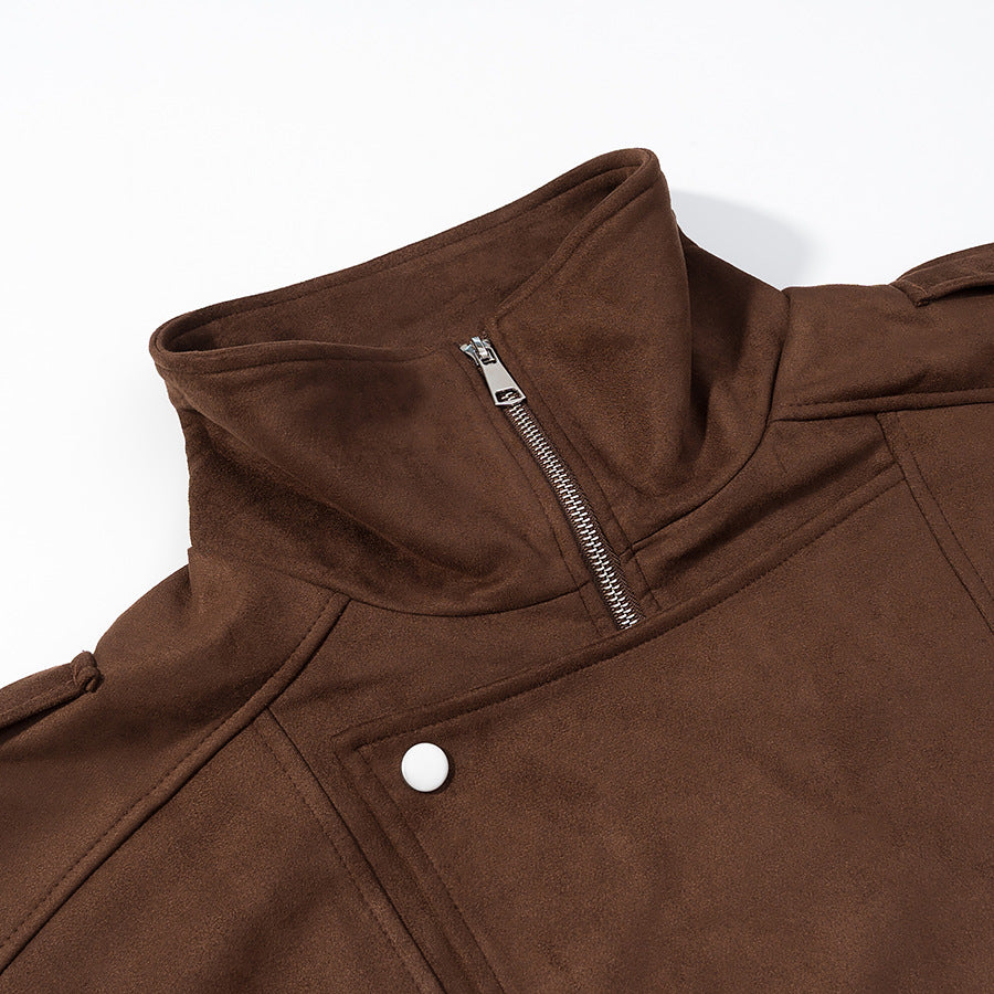 Women's Oversized Bomber Jacket in Velvet Look with High Stand-up Collar and Waist Belt Chichicherry