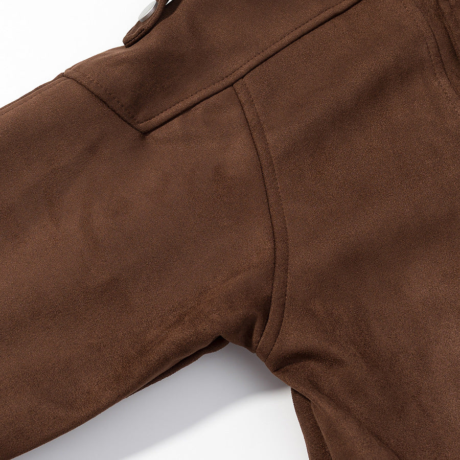 Women's Oversized Bomber Jacket in Velvet Look with High Stand-up Collar and Waist Belt Chichicherry