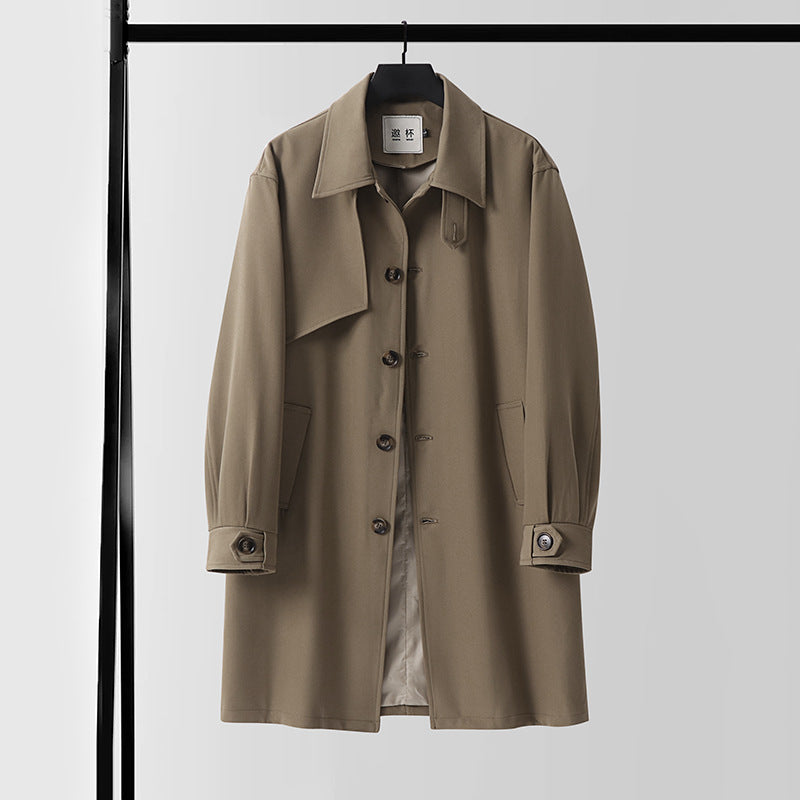 Men's Modern Water-Repellent Trench Coat with Concealed Button Placket and Fit Optimization Chichicherry