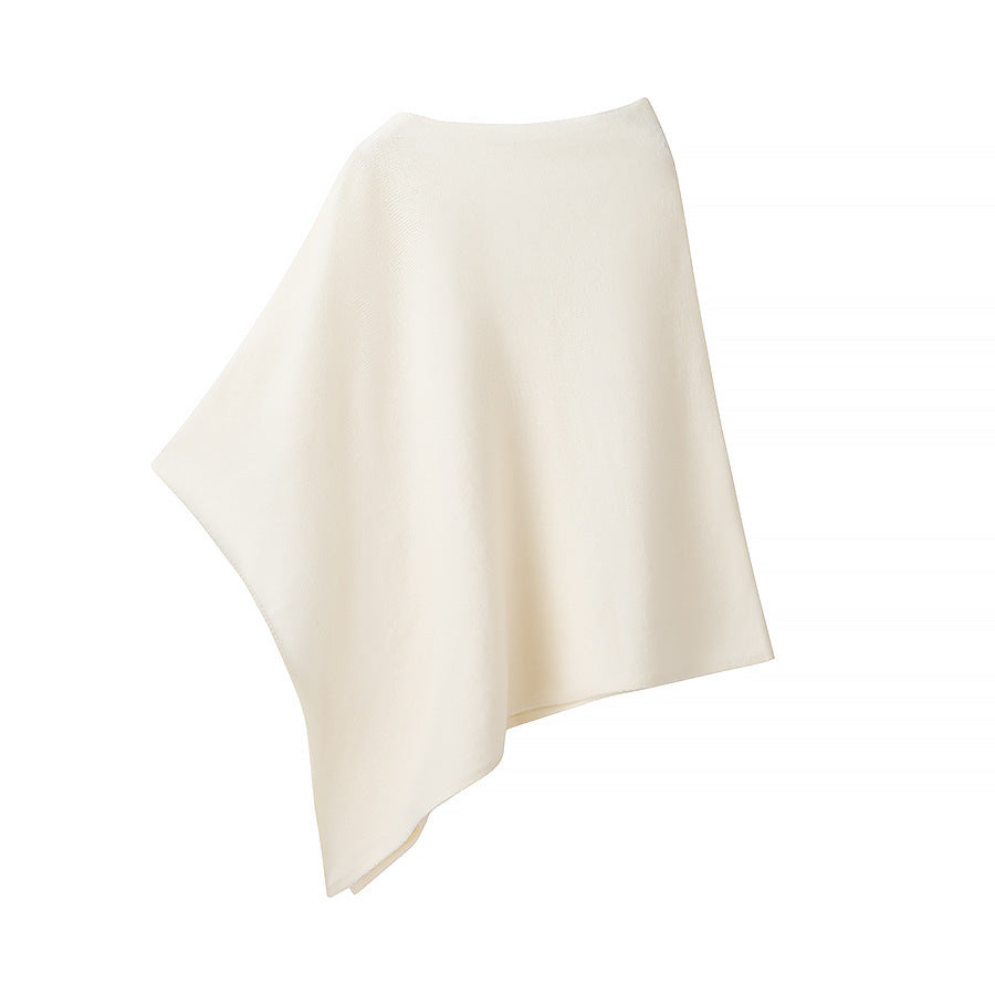 Women's Light Knitted Poncho with Asymmetrical Hem and Boat Neck Chichicherry