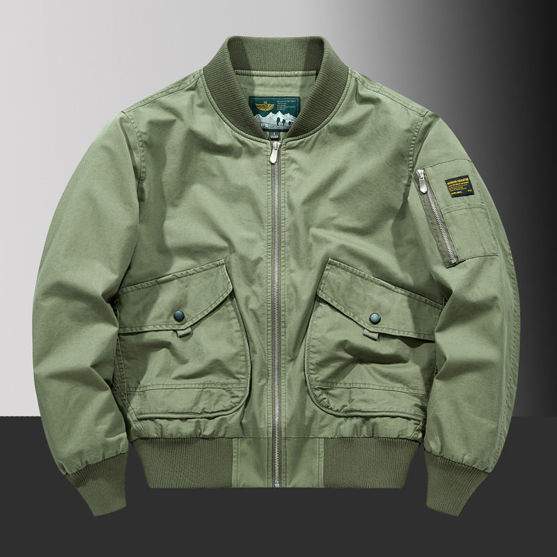 Men's pilot bomber jacket in urban utility style with large flap patch pockets and sleeve zip pocket Chichicherry