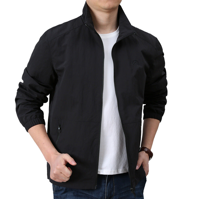 Men's Lightweight Wind Jacket with Stand Collar, Elastic Cuffs and Concealed Zipper Chichicherry
