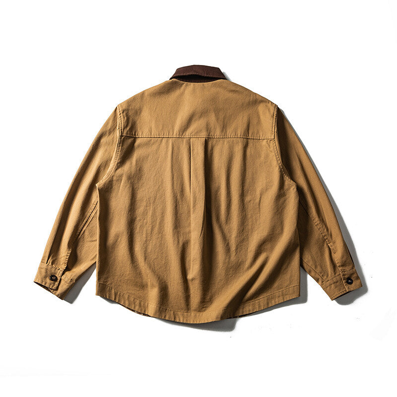 Unisex Oversize Shirt Jacket with Contrast Collar and Checked Lining Chichicherry