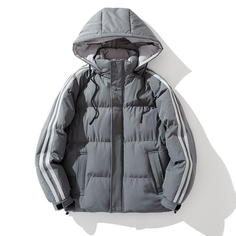 Unisex Padded Hooded Jacket with Drawstring and Contrast Stripes Chichicherry
