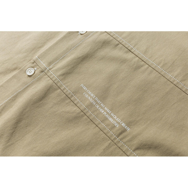 Men's Oversize Canvas Shirt Jacket with Cap Seams and Patch Pockets Chichicherry
