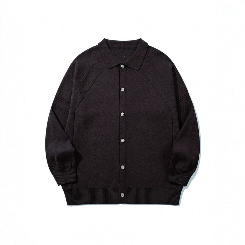 Unisex Boxy Knit Cardigan with Shirt Collar, Raglan Sleeves and Ribbed Hems Chichicherry