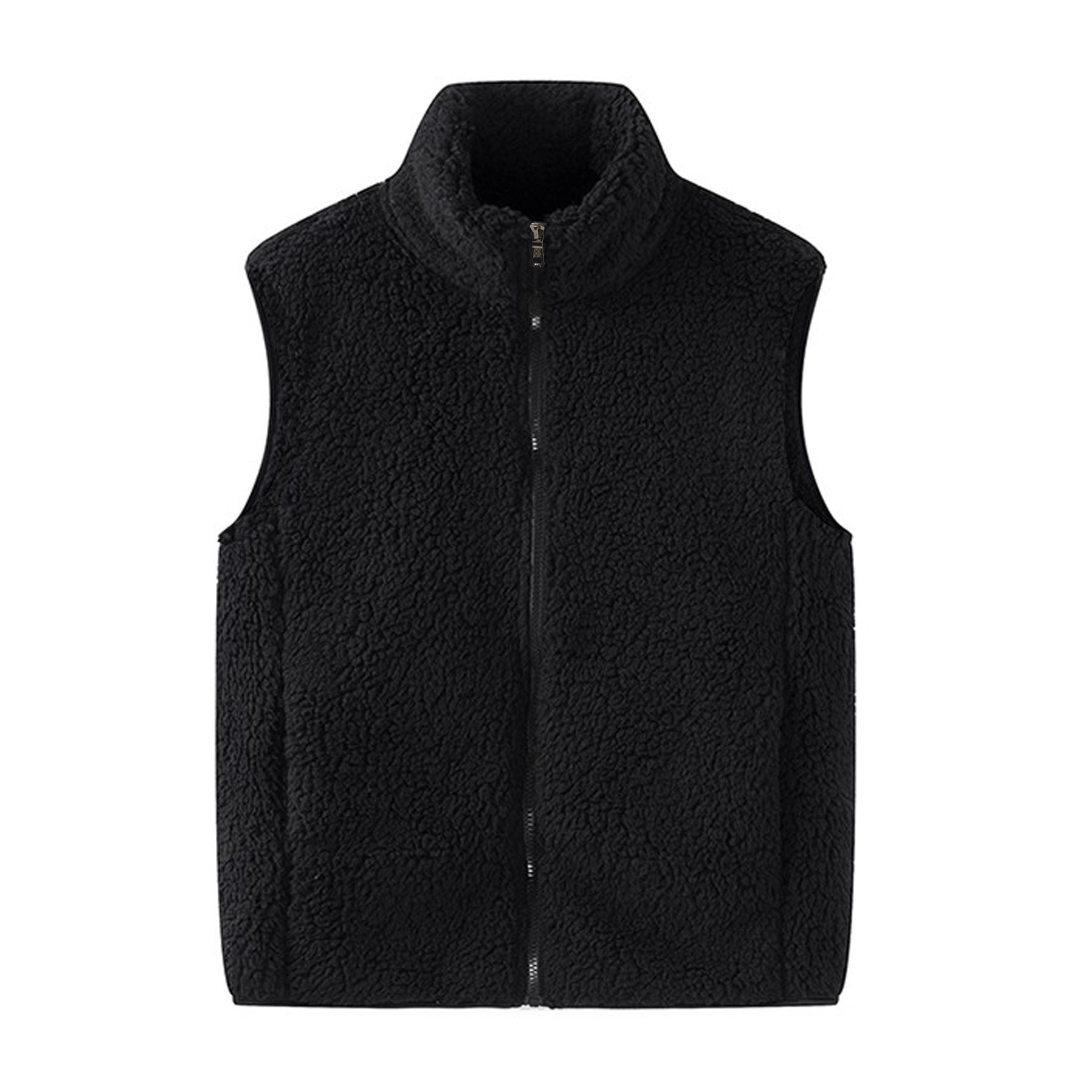 Women's Sleeveless Sherpa Fleece Vest with High Stand-Up Collar and Zipper Chichicherry