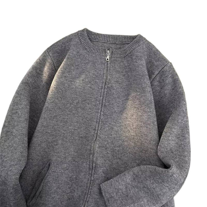 Damen Kurz geschnittene Feinstrick-Cardigan mit durchgehendem Reißverschluss und Eingrifftaschen Chichicherry