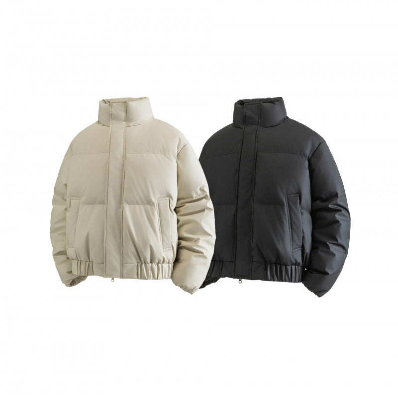 Ladies Cropped Puff Quilted Jacket with High Stand Collar, Elastic Waistband and Concealed Zipper Placket Chichicherry