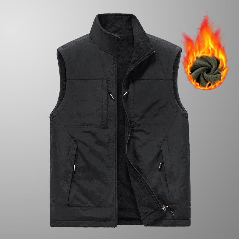 Men's padded thermo-fleece vest with water-repellent nylon shell and high stand-up collar Chichicherry