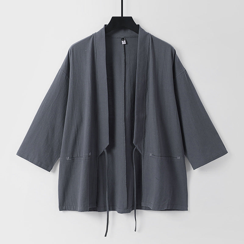 Women's Relaxed Kimono Cardigan made of Cotton Blend with Drawstring and Hip Pockets Chichicherry
