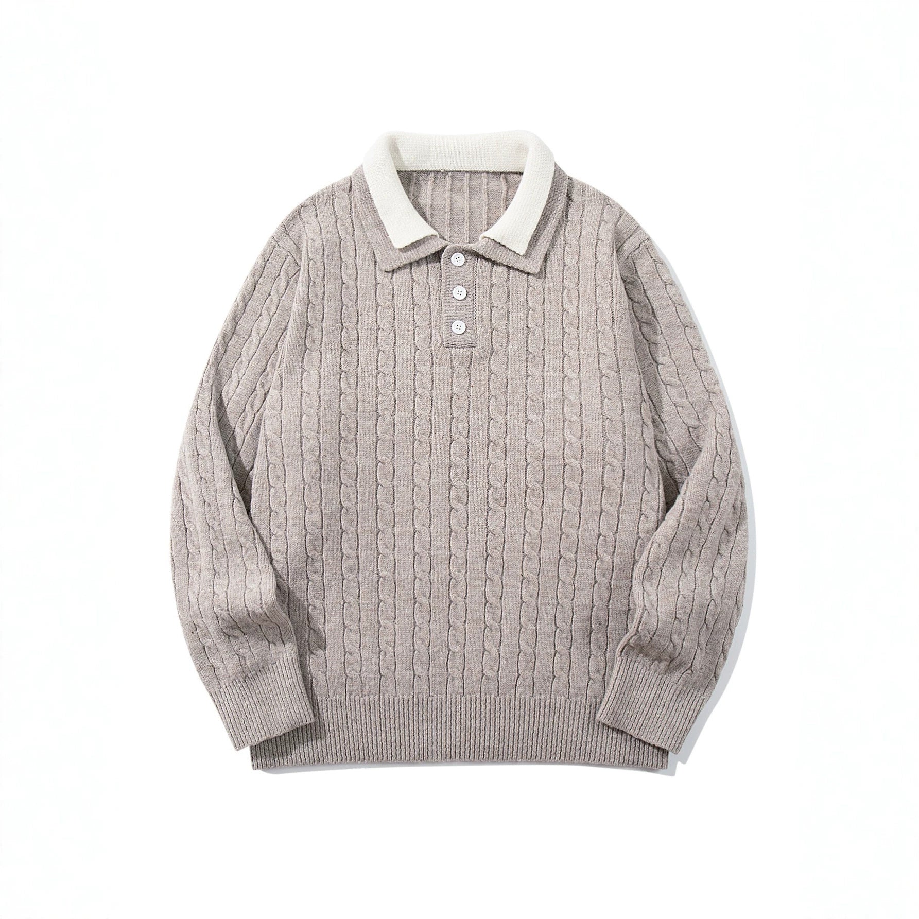 Unisex Polo knit sweater with cable knit and contrast collar Chichicherry