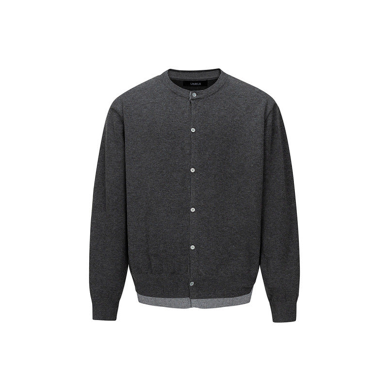 Men's fine knit cardigan with two-layer look, round neck and continuous button placket Chichicherry