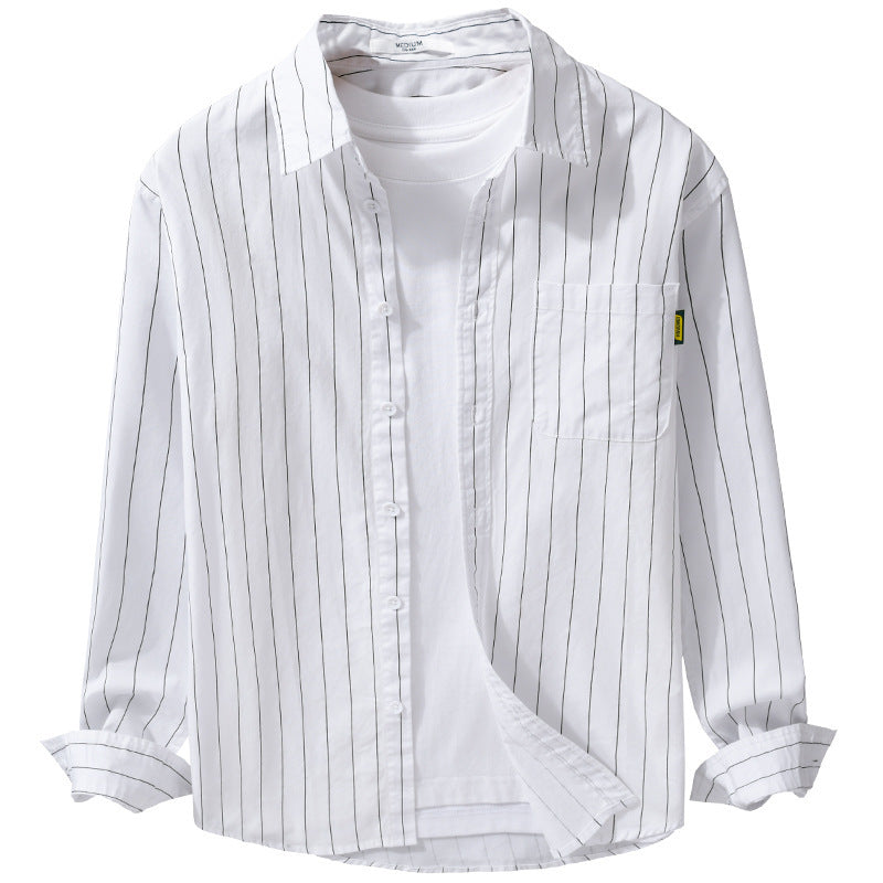 Men's Lightweight Long Sleeve Striped Shirt in Layered Look with Chest Pocket and Relaxed Fit Chichicherry