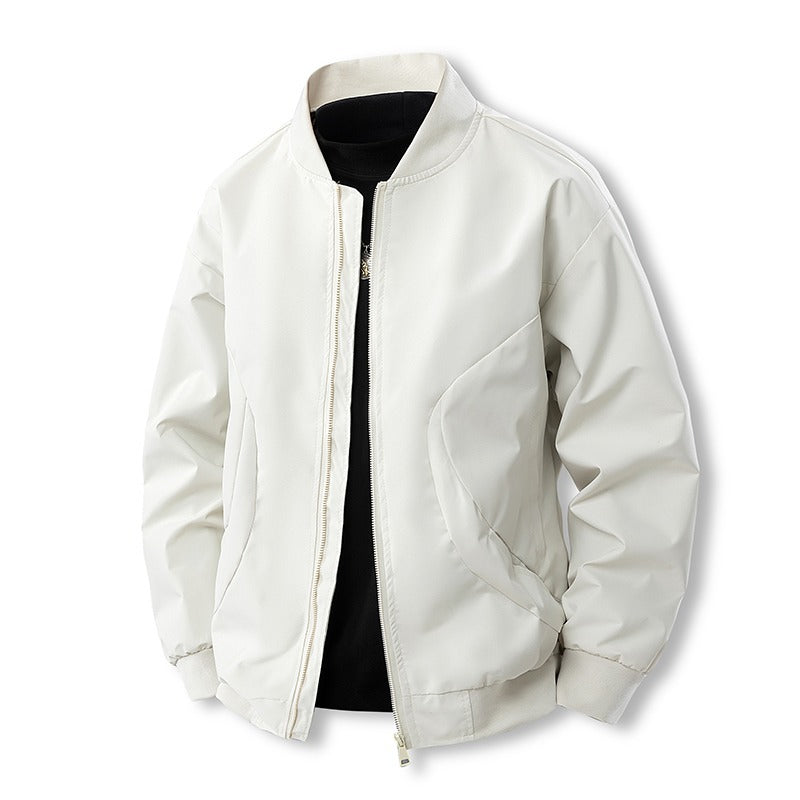 Men's Lightweight Casual Bomber Jacket in Clean Look with Stand Collar and Ribbed Cuffs Chichicherry