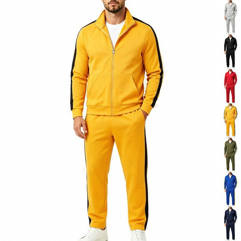 Men's tracksuit set made of French terry with stand-up collar, side stripes, and zip-up jacket Chichicherry