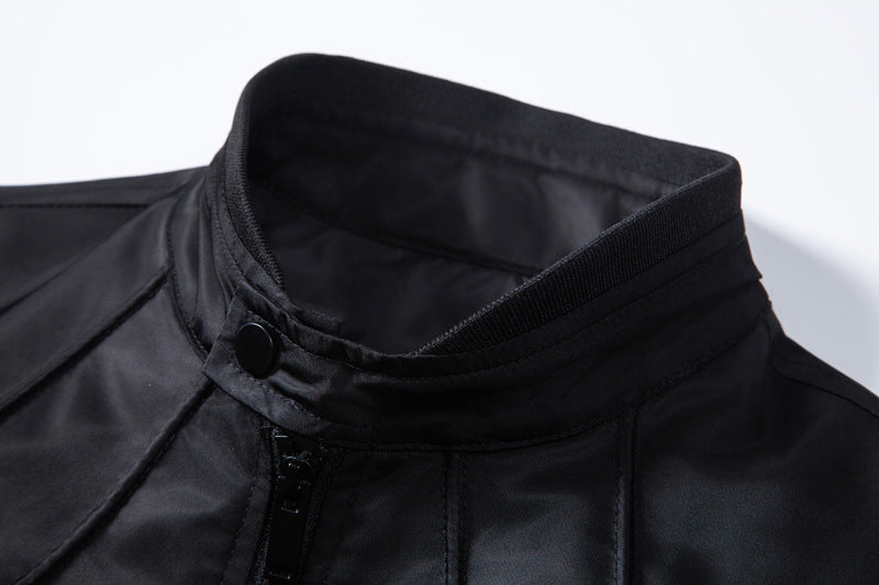 Men's slim water-repellent faux leather transitional jacket with stand-up collar Chichicherry