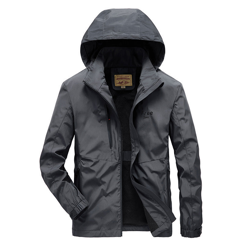 Men's Waterproof Softshell Jacket with Hood and Fleece Lining, Windproof and Breathable Chichicherry