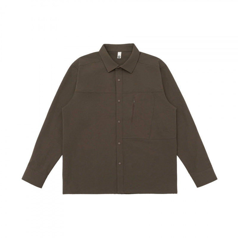 Unisex Boxy Shirt Jacket with Zipper Chest Pocket and Concealed Snap Placket Chichicherry