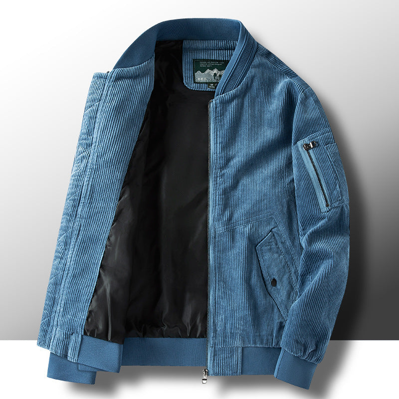 Men's corduroy bomber jacket with lightweight thermal lining and utility arm pocket Chichicherry