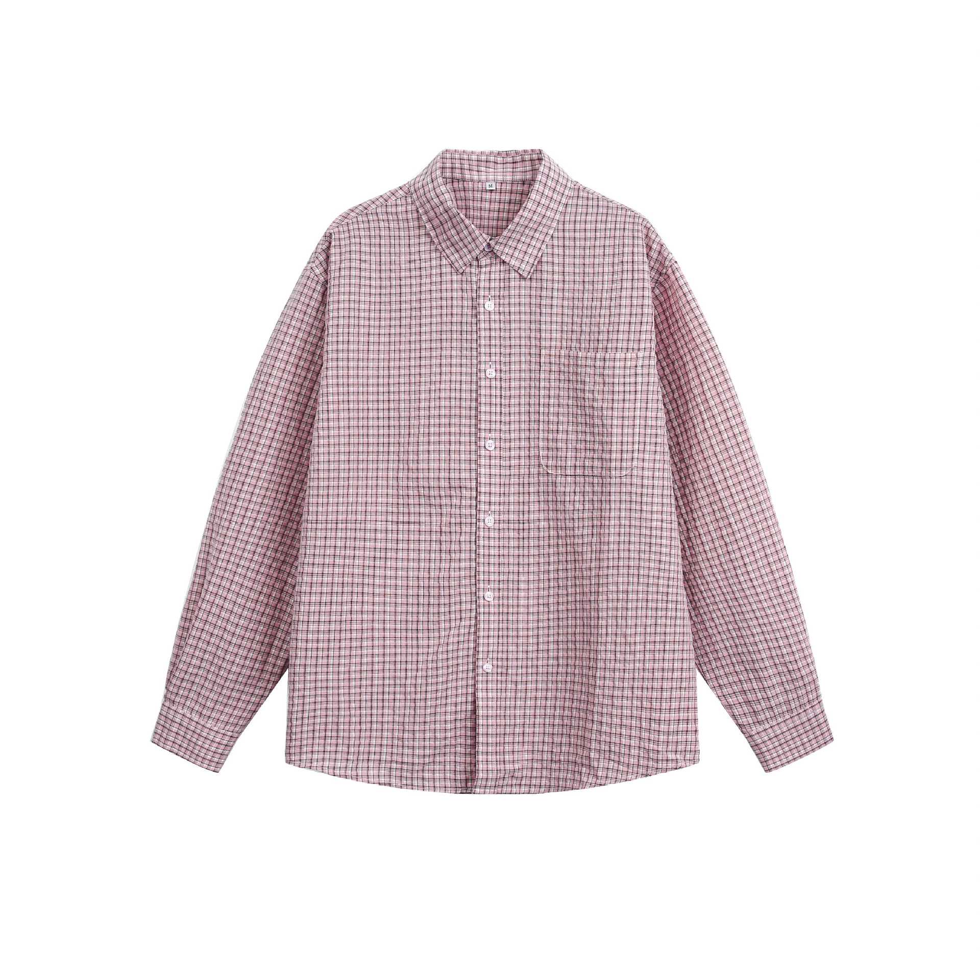 Unisex Relaxed-Fit Cotton Blend Check Shirt with Chest Pocket and Fine Mesh Structure Chichicherry