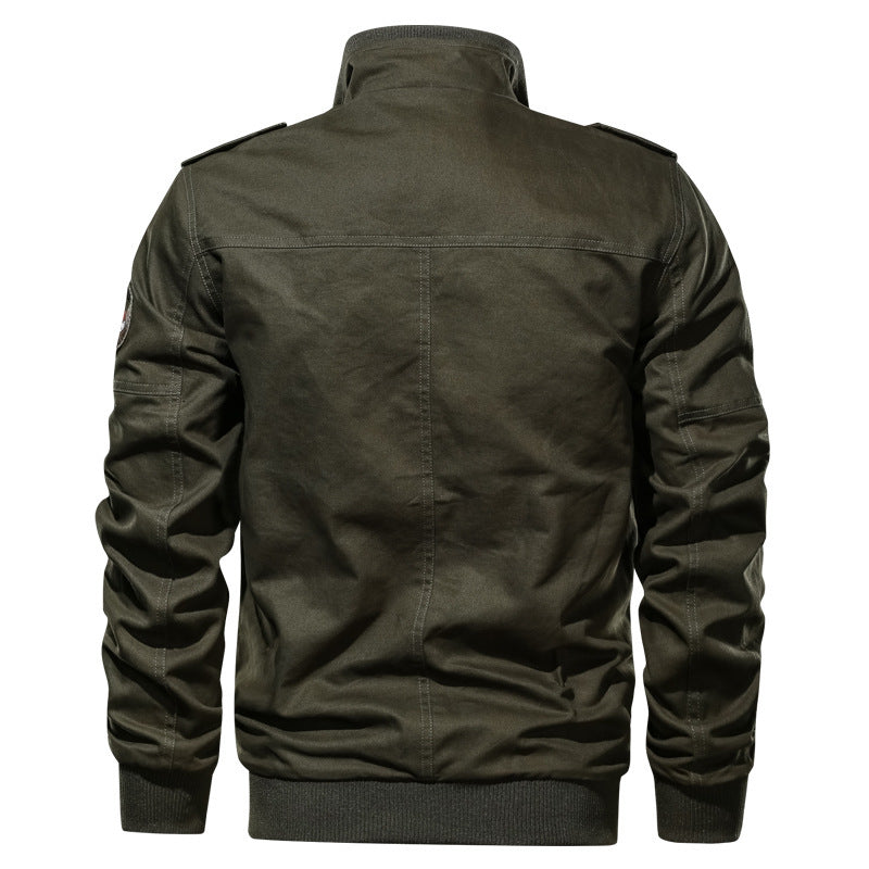 Men's Canvas Pilot Jacket in Utility Style with Epaulettes and Zip Chest Pocket Chichicherry