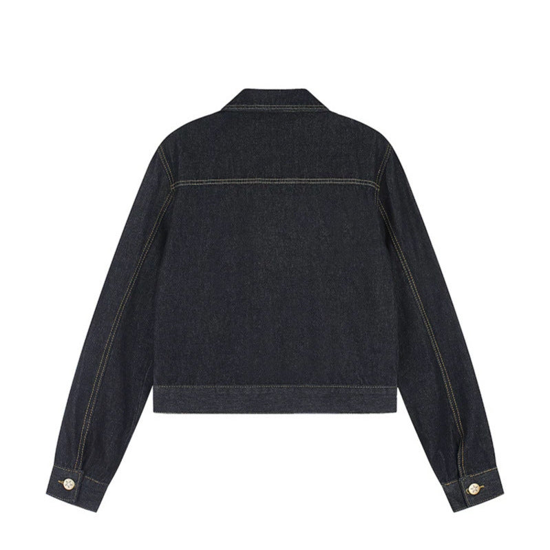 Women Short Cut Denim Jacket with Epaulettes, Zipper and Waist Belt Chichicherry