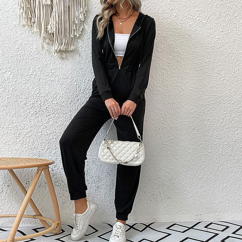 Women's Hooded Jumpsuit with Zipper, Elastic Waist Fit & Jogger Cuffs Chichicherry