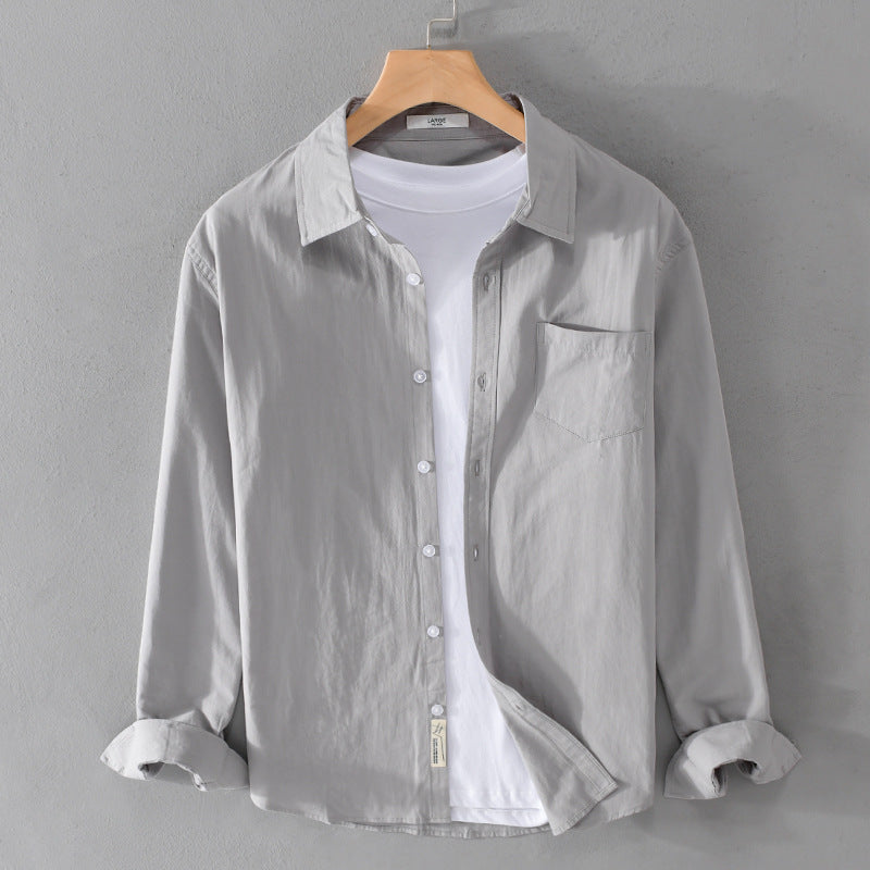 Men's Lightweight Cotton-Linen Overshirt with Chest Pocket and Relaxed Fit Chichicherry