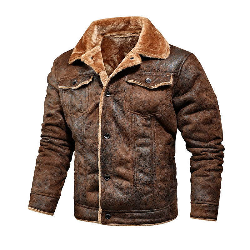 Men's lined suede imitation jacket with teddy lining and shirt collar Chichicherry