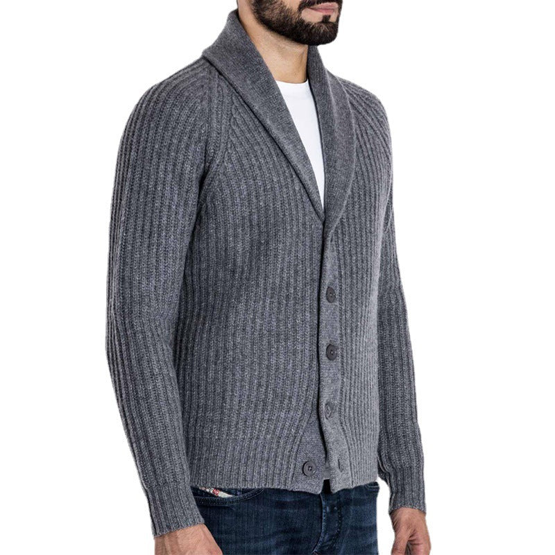 Men's ribbed cardigan with shawl collar and continuous button placket Chichicherry
