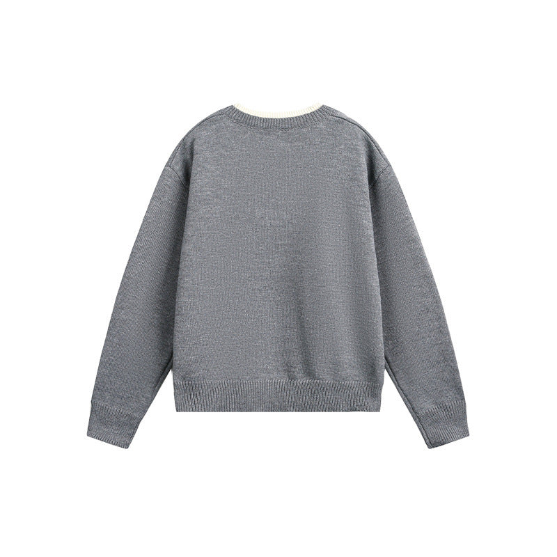 Unisex Chunky Knit Sweater with V-button Placket and Layered Collar Chichicherry