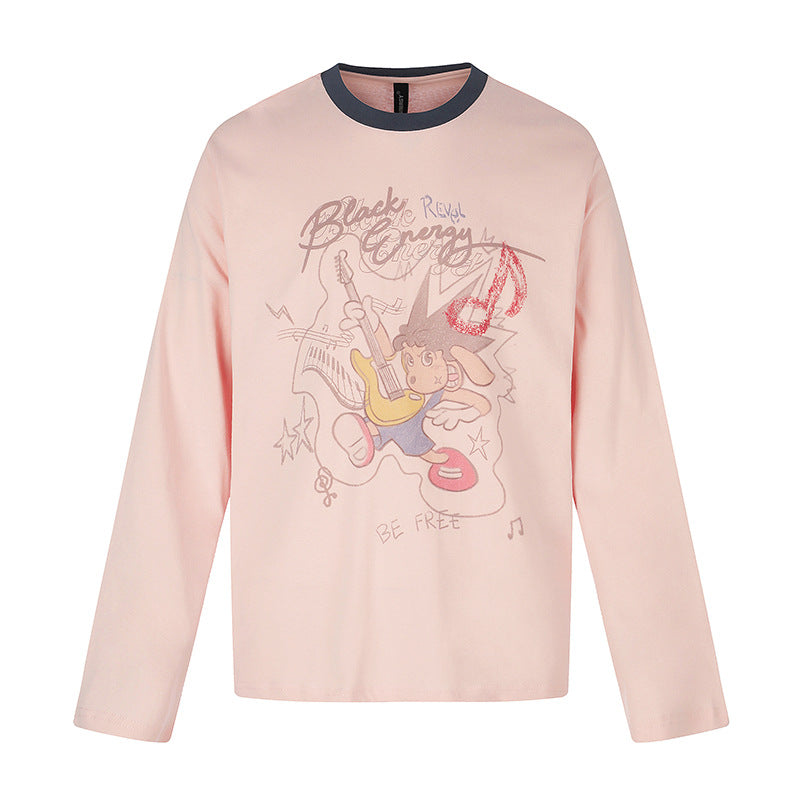 Women's long-sleeve shirt with comic guitar print, glitter detail, and contrast collar Chichicherry