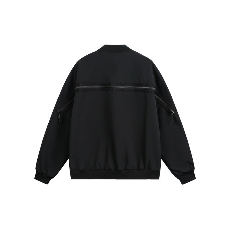 Unisex Boxy-Utility-Bomber Jacket with Multiple Pockets and Two-Way Zipper Chichicherry