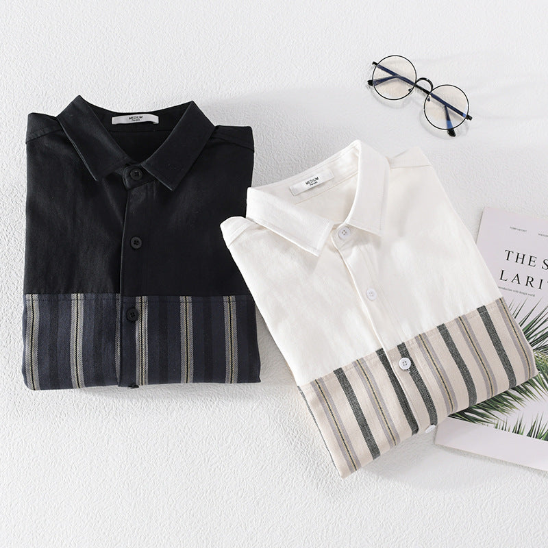 Men's Lightweight Cotton Overshirt with Woven Stripe Panels and Kent Collar Chichicherry