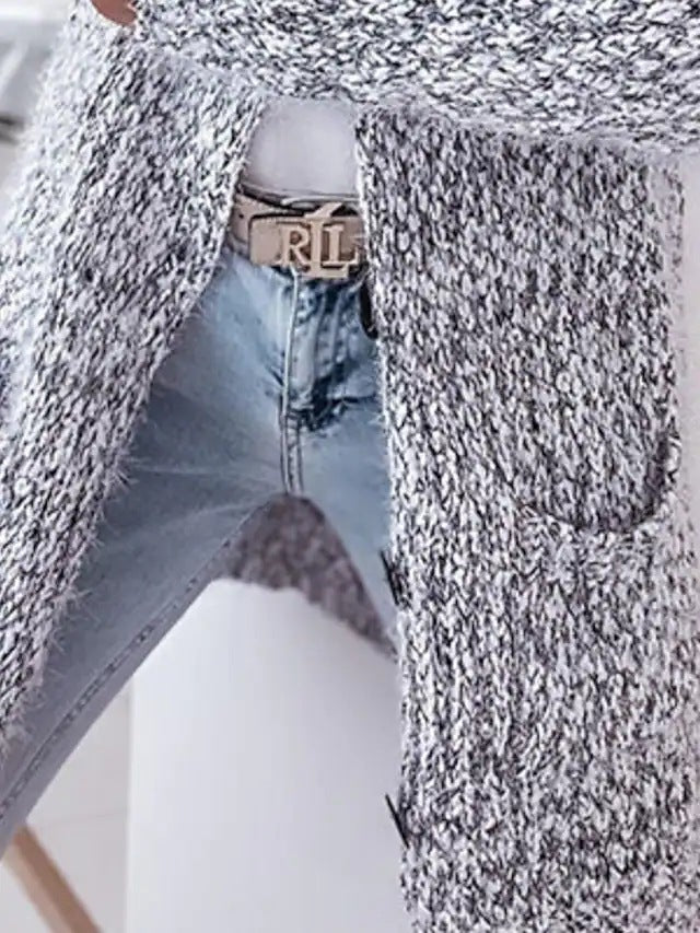 Women Longer Mélange Cozy Cardigan with Hood, Horn Button and Pockets Chichicherry