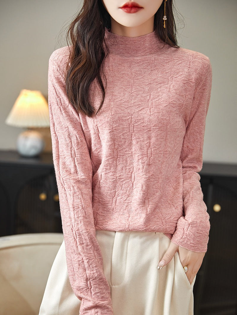 Women's Structured Fine Knit Long Sleeve with Stand-Up Collar and Boxy Silhouette Chichicherry