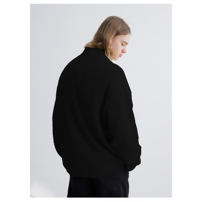 Herren Oversized-Rippenstrick Halbzip-Pullover mit Stehkragen Chichicherry
