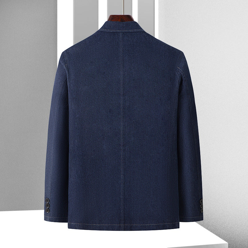Men's Smart-Casual Denim Blazer with Patches and Contrast Seams Chichicherry