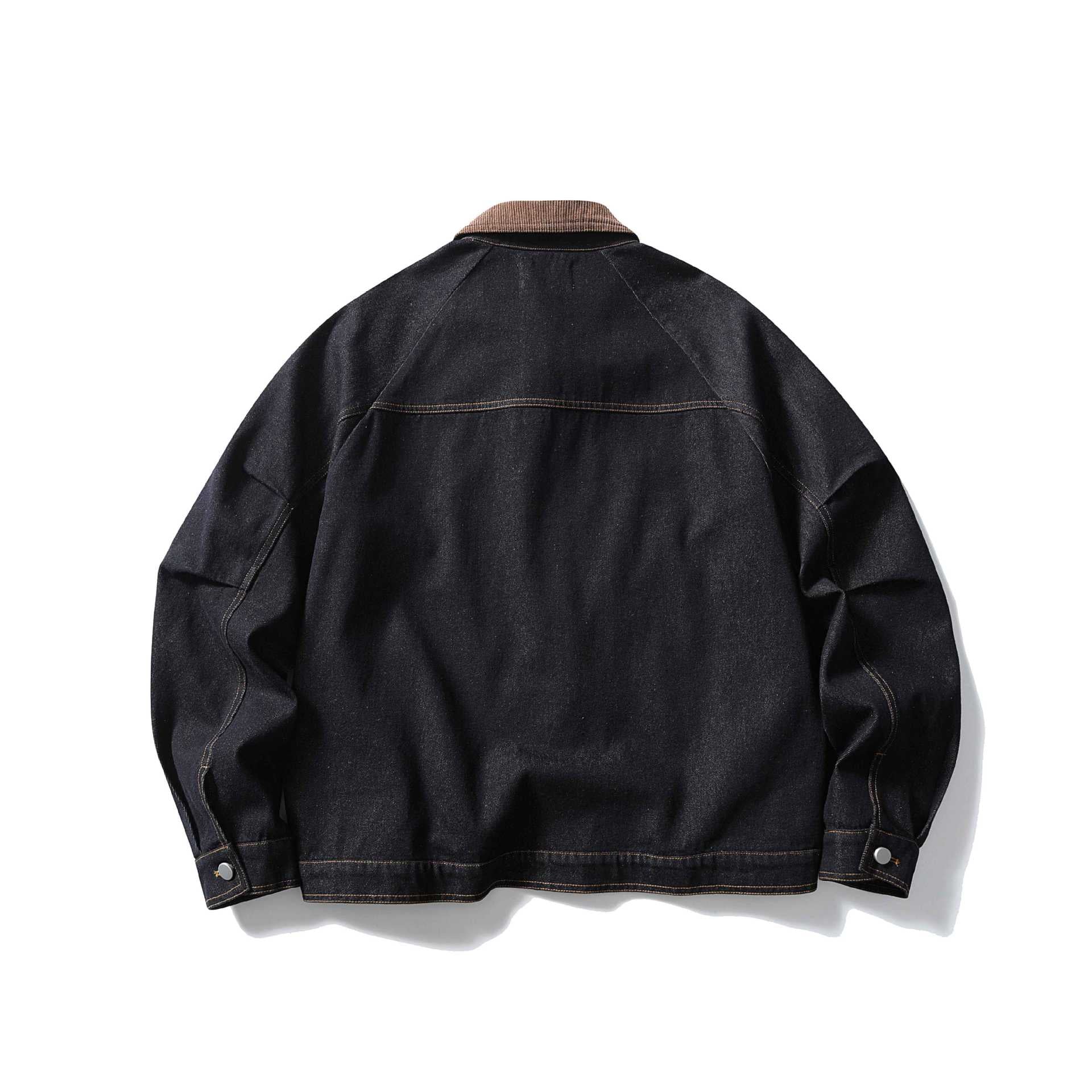 Men's Boxy Denim Jacket with Cord Collar and Snap Button Placket Chichicherry