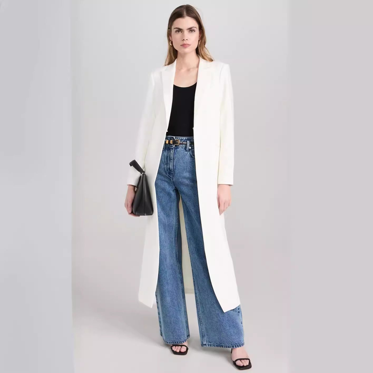 Women's Longline Blazer Coat with Open Front Slit and Slim Silhouette Chichicherry