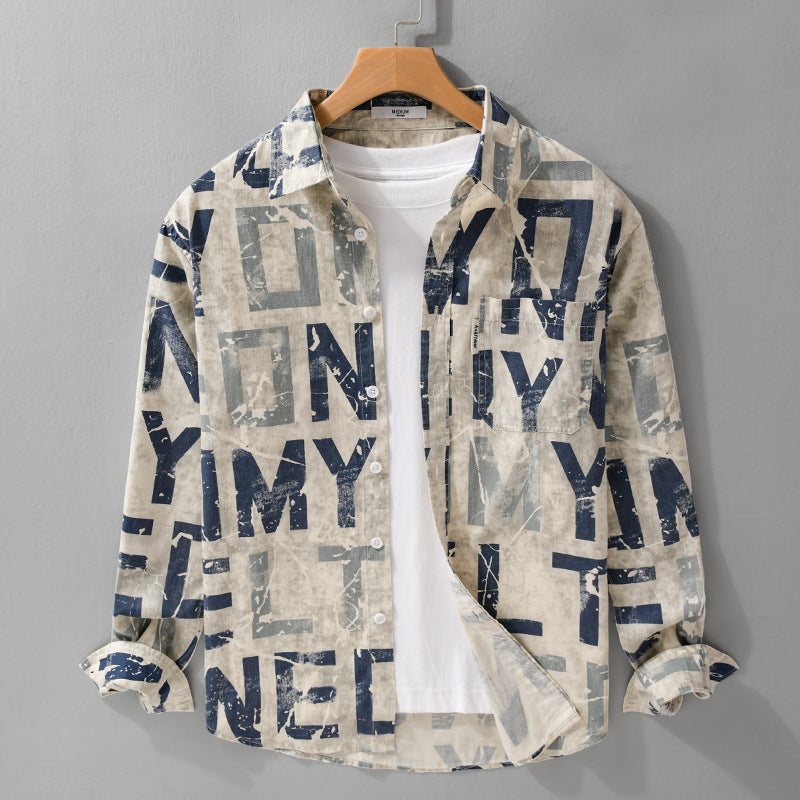 Men's Long Sleeve Shirt Jacket with Large Typo Print Made from Cotton Blend Chichicherry