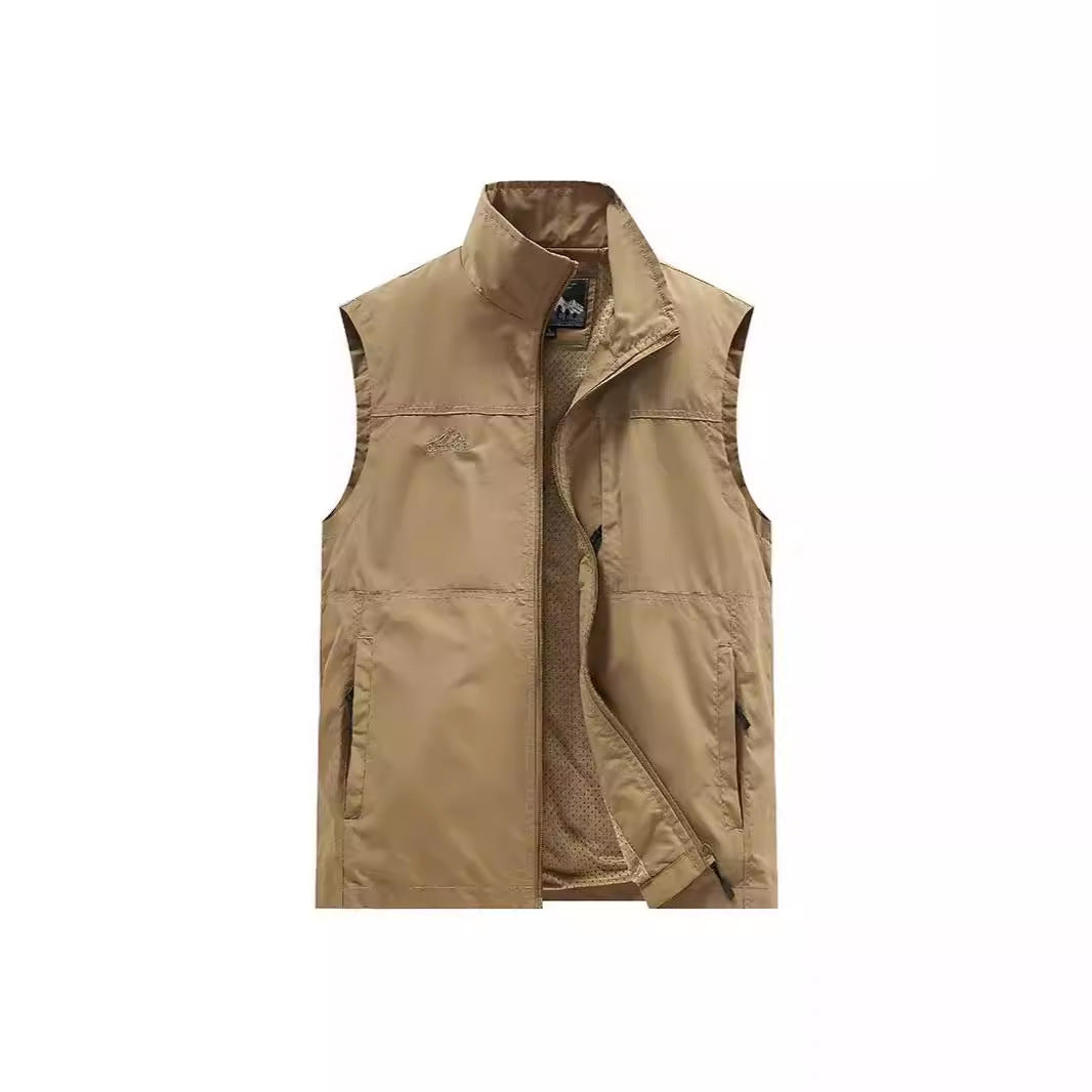 Men's Lightweight Utility Vest with Mesh Lining, Zipper and High Stand Collar Chichicherry