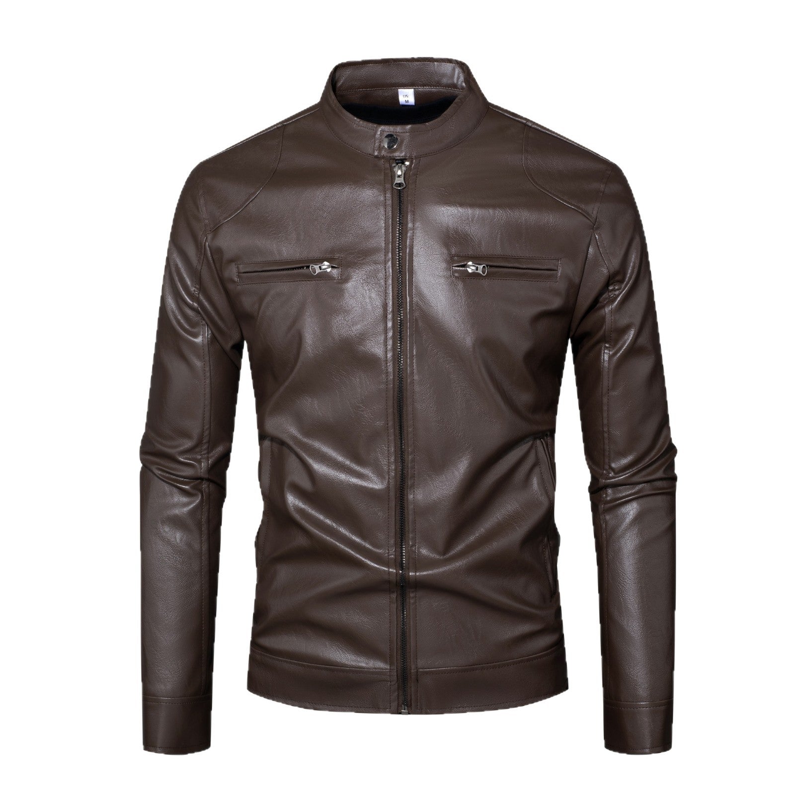 Men's Slim-Fit Biker Style Leather Jacket with Stand-up Collar, Zipper Pockets and Soft Lamb Nappa Chichicherry